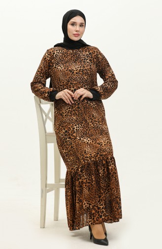 Ribbed Patterned Voile Dress 0129ı-03 Tan 0129I-03