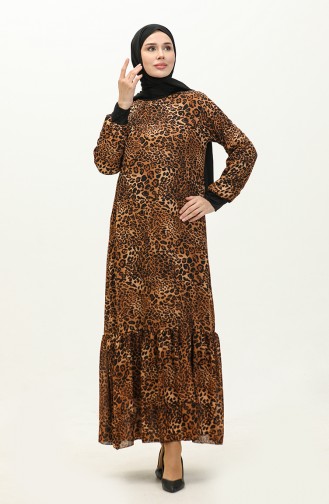 Ribbed Patterned Voile Dress 0129ı-03 Tan 0129I-03