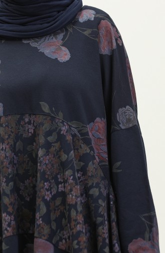 Tunique Châle à Motifs Fleuris 8113-07 Bleu Marine 8113-07