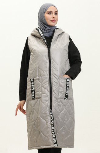 Yazı Desenli Kapitone Yelek 14524-01 Gri