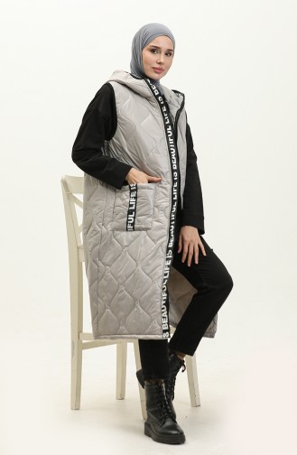 Yazı Desenli Kapitone Yelek 14524-01 Gri