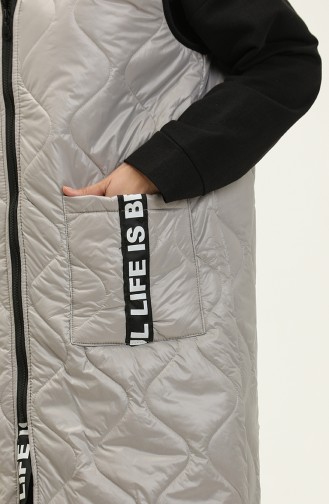 Yazı Desenli Kapitone Yelek 14524-01 Gri