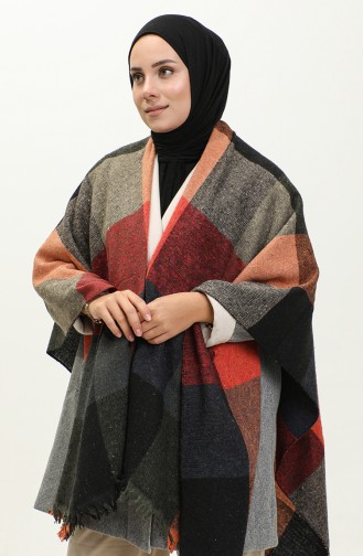 Square Patterned Poncho 2049-01 Red 2049-01