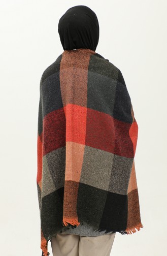 Poncho à Motifs Carrés 2049-01 Rouge 2049-01