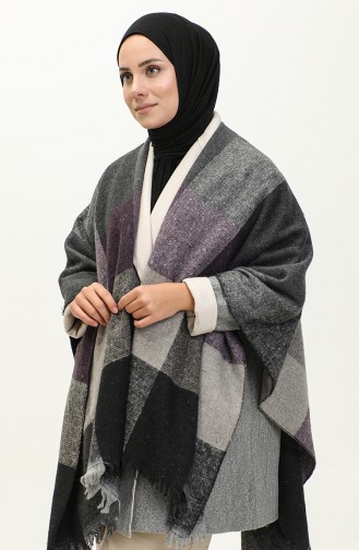 Poncho à Motifs Carrés 2049-02 Pourpre 2049-02