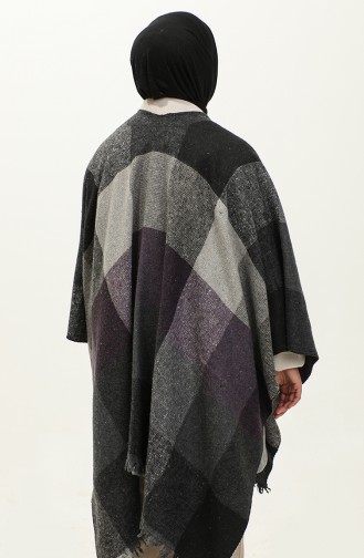 Poncho à Motifs Carrés 2049-02 Pourpre 2049-02