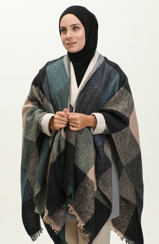 Square Patterned Poncho 2049-03 Emerald Green 2049-03