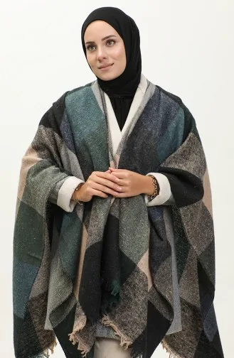 Square Patterned Poncho 2049-03 Emerald Green 2049-03