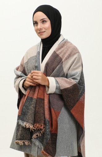 Quadratisch Gemusterter Poncho 2049-05 Hellbraun 2049-05