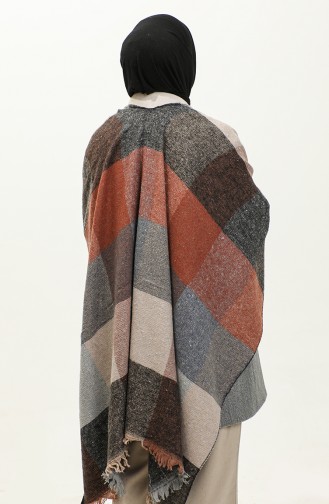 Quadratisch Gemusterter Poncho 2049-05 Hellbraun 2049-05