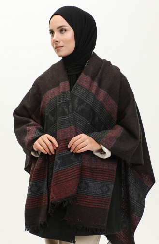 Poncho Met Streeppatroon 2052-01 Bordeauxrood 2052-01