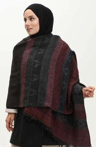 Stripe Patterned Poncho 2052-01 Claret Red 2052-01