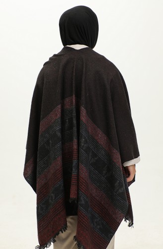 Stripe Patterned Poncho 2052-01 Claret Red 2052-01