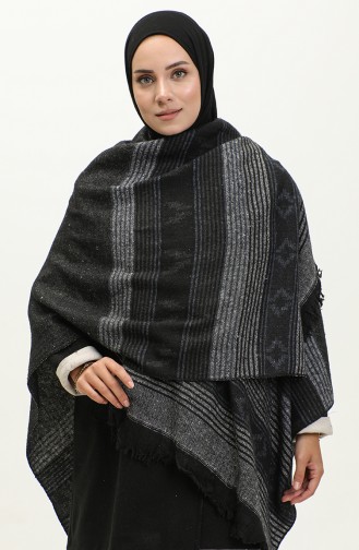 Stripe Patterned Poncho 2052-02 Gray 2052-02