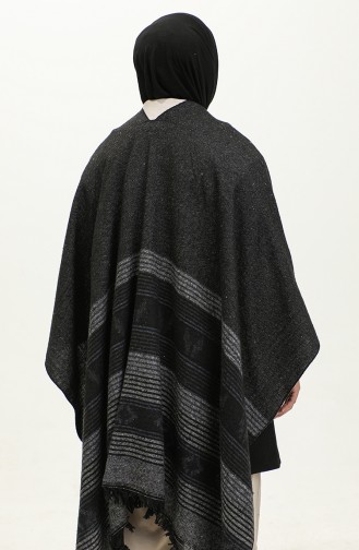 Stripe Patterned Poncho 2052-02 Gray 2052-02