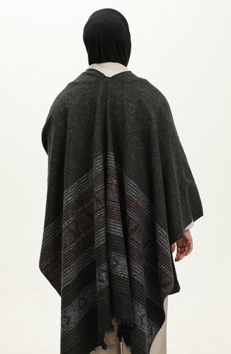 Stripe Patterned Poncho 2052-03 Khaki 2052-03