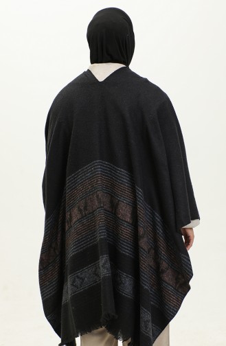 Stripe Patterned Poncho 2052-05 Navy Blue 2052-05