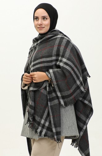 Poncho à Motifs Carreaux 2053-01 Fumé 2053-01