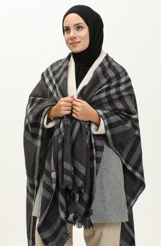 Poncho à Motifs Carreaux 2053-01 Fumé 2053-01