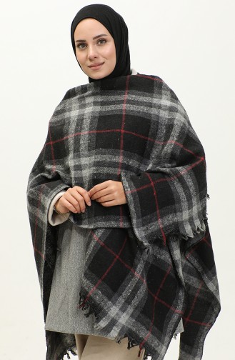 Plaid Patterned Poncho 2053-02 Black 2053-02