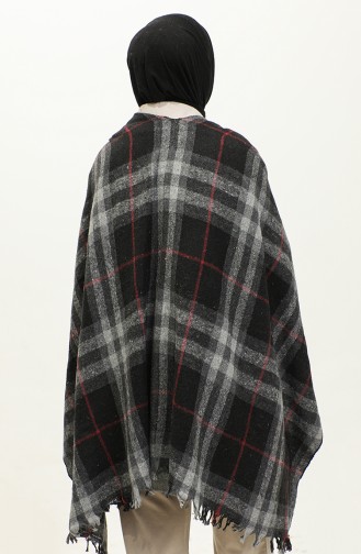 Plaid Patterned Poncho 2053-02 Black 2053-02