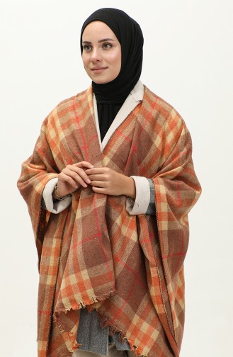 Plaid Patterned Poncho 2053-03 Onion Peel 2053-03