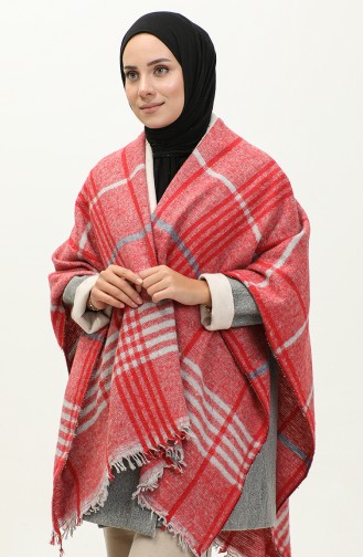 Stripe Patterned Poncho 2054-02 Red 2054-02