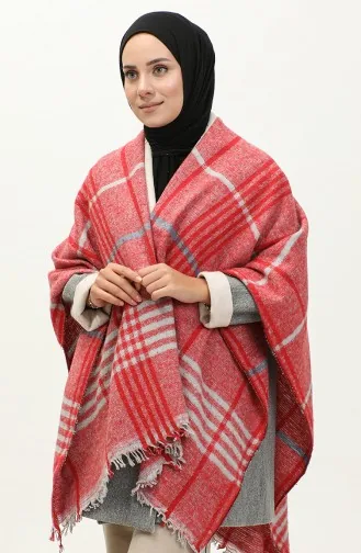 Stripe Patterned Poncho 2054-02 Red 2054-02