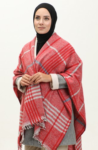 Stripe Patterned Poncho 2054-02 Red 2054-02