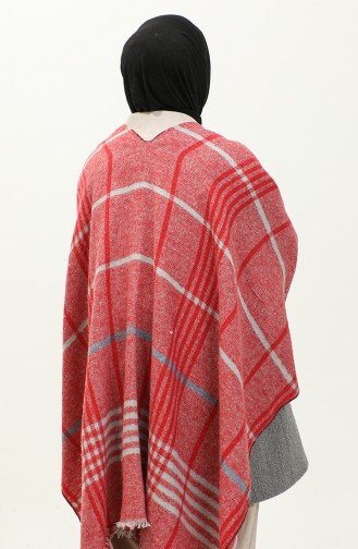 Stripe Patterned Poncho 2054-02 Red 2054-02