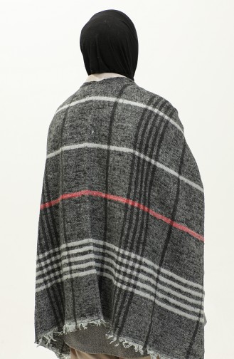 Stripe Patterned Poncho 2054-04 Black 2054-04