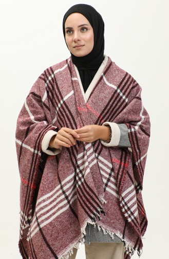 Stripe Patterned Poncho 2054-06 Claret Red 2054-06