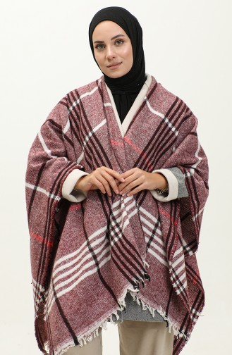 Stripe Patterned Poncho 2054-06 Claret Red 2054-06