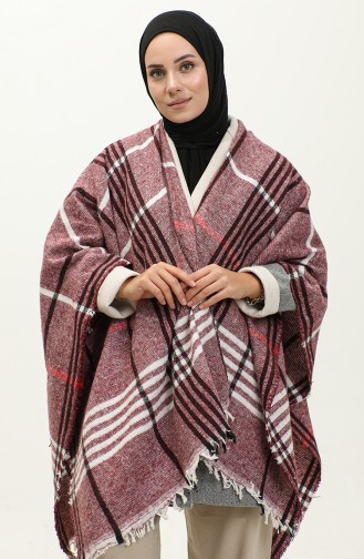 Poncho Met Streeppatroon 2054-06 Bordeauxrood 2054-06