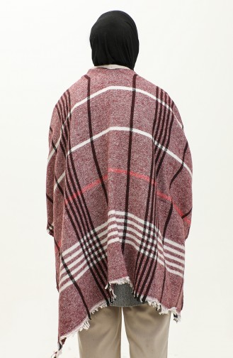 Stripe Patterned Poncho 2054-06 Claret Red 2054-06