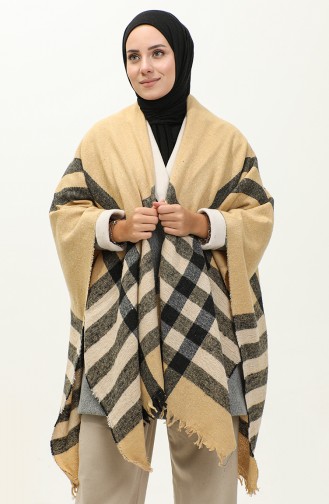 Karierter Gemusterter Poncho 2055-01 Kamel 2055-01