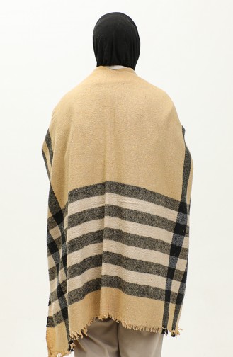 Plaid Patterned Poncho 2055-01 Camel 2055-01