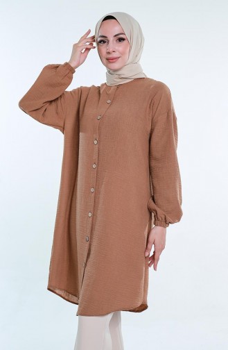 Full-length Buttoned Sleeve Elasticated Tunic 1212-04 Brown 1212-04