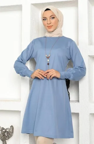 Kolye Detaylı Tesettür Tunik Bebe Mavisi