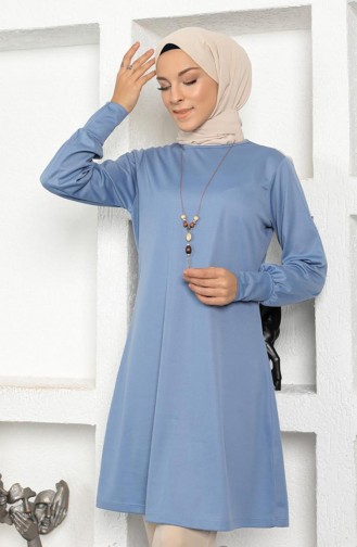 Ketting Gedetailleerde Hijab Tuniek Baby Blauw 2029MG.BBM