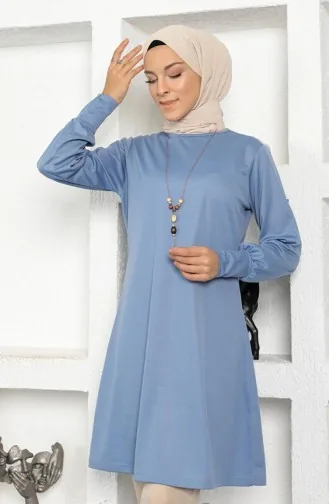 Kolye Detaylı Tesettür Tunik Bebe Mavisi