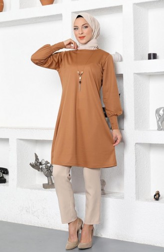 Ketting Gedetailleerde Hijab Tuniek Bruin 2029MG.TAB