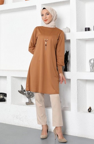 Ketting Gedetailleerde Hijab Tuniek Bruin 2029MG.TAB