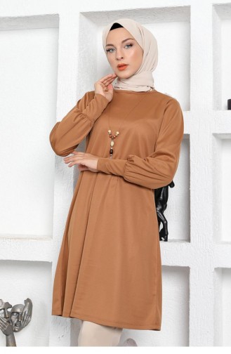 Ketting Gedetailleerde Hijab Tuniek Bruin 2029MG.TAB