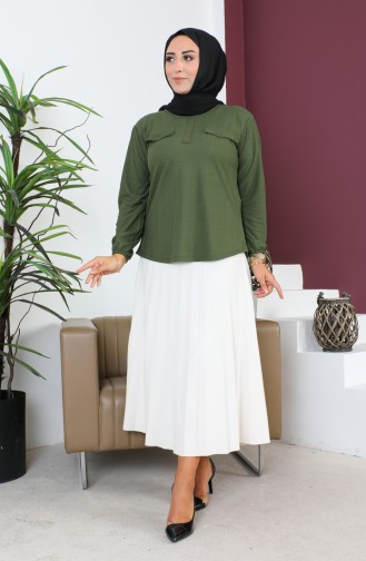 Große Bluse Mit Taschendetail 2101-01 Dunkelkhaki 2101-01