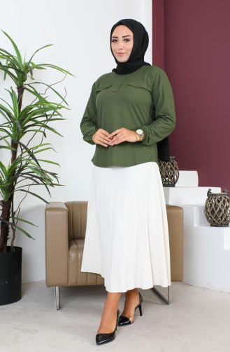 Große Bluse Mit Taschendetail 2101-01 Dunkelkhaki 2101-01
