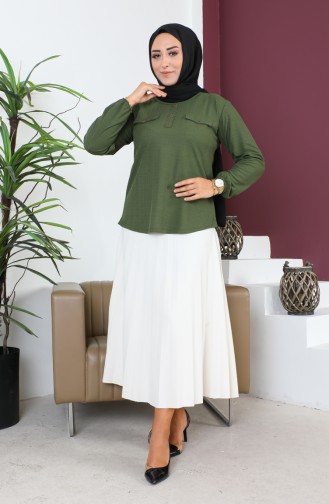 Große Bluse Mit Taschendetail 2101-01 Dunkelkhaki 2101-01