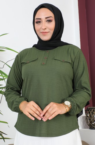 Große Bluse Mit Taschendetail 2101-01 Dunkelkhaki 2101-01