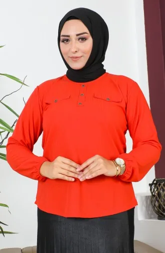 Blouse Détail Poche Grande Taille 2101-02 Corail 2101-02