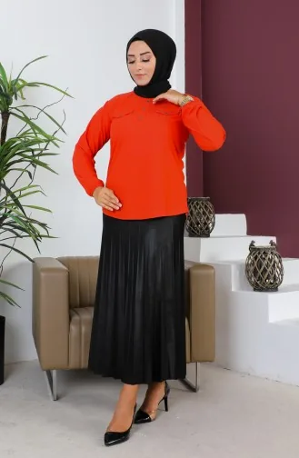 Blouse Détail Poche Grande Taille 2101-02 Corail 2101-02